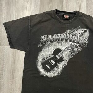 Vintage Y2K Harley Davidson Nashville Tennessee Guitar Flame Skull Sz XL Tshirt‎
